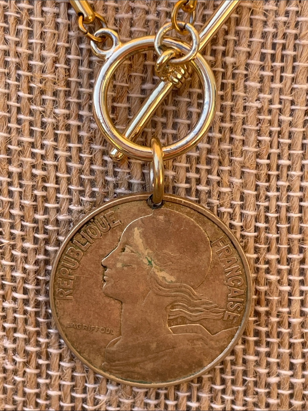 Gold-Tone French  Coin Pendant Necklace - Women Jewelry